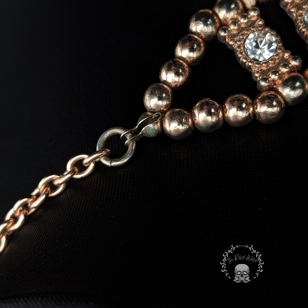 ROSE Gold Toned Faux Howlite Bib Statement Necklace with Rhinestone Accents - Picture 4 of 5